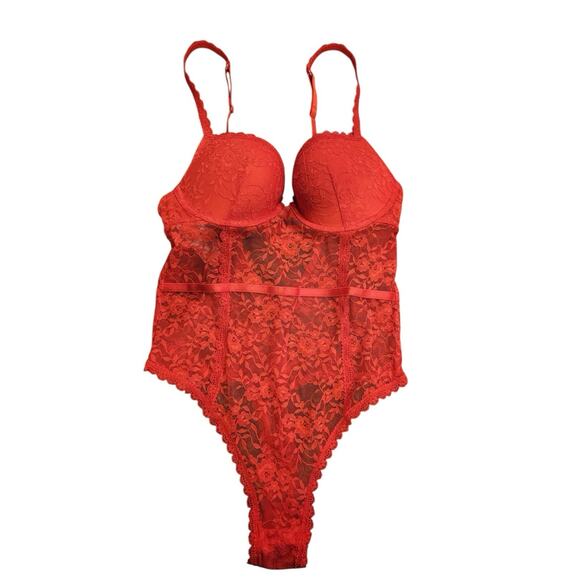 Forever 21 Red Lace Cutout Bodysuit Size Small - Picture 8 of 12